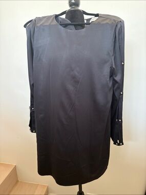 Sugarlips Black Long Sleeve Shift Dress with Pearl Snap Details